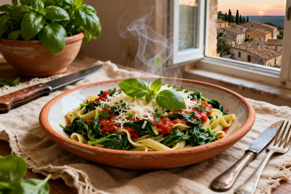 Pâtes aux épinards recette italienne : Crémeuse, facile et gourmande