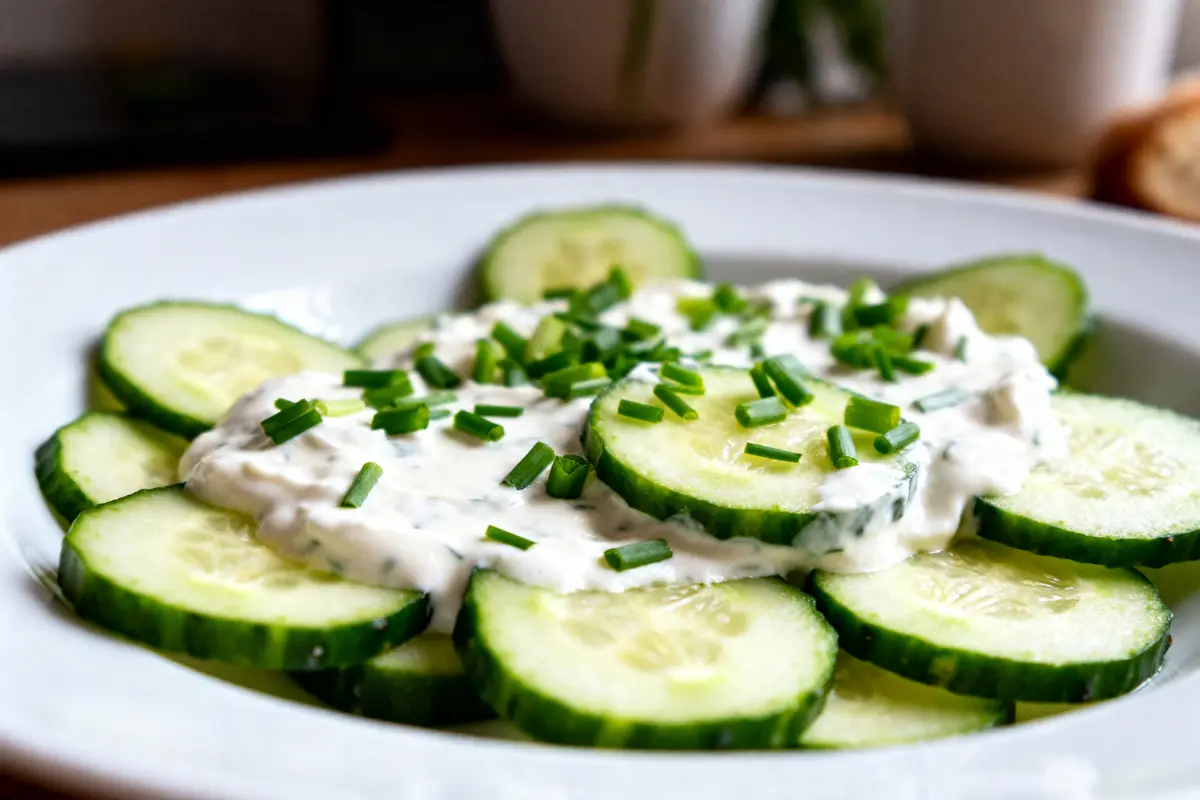 Recette de concombre à la crème fraîche et ciboulette facile