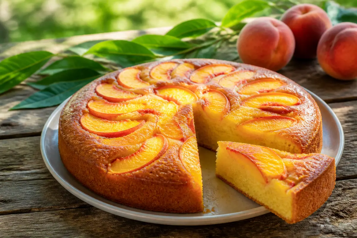 Gâteau aux pêches fraîches : Recette facile, moelleux &amp; léger