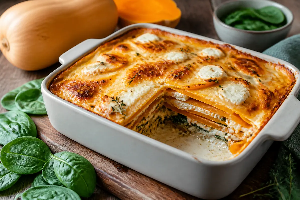 Lasagne au butternut : recette facile aux épinards &amp; chèvre